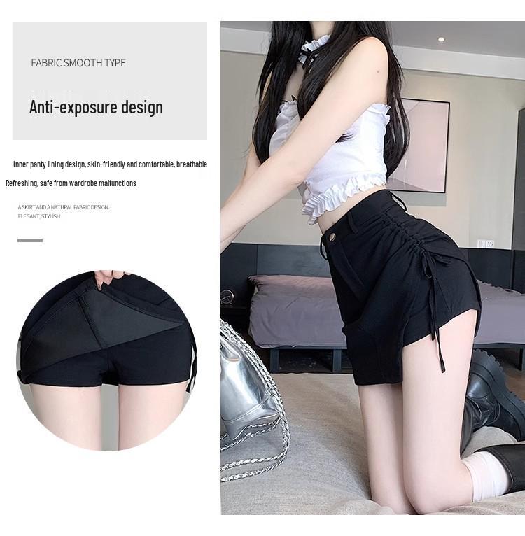 Dámská černá midi sukně áčkového střihu s vysokým pasem 2024 - Zeštíhlující, univerzální, s nepravidelným stahováním, ležérní bodycon design na léto.