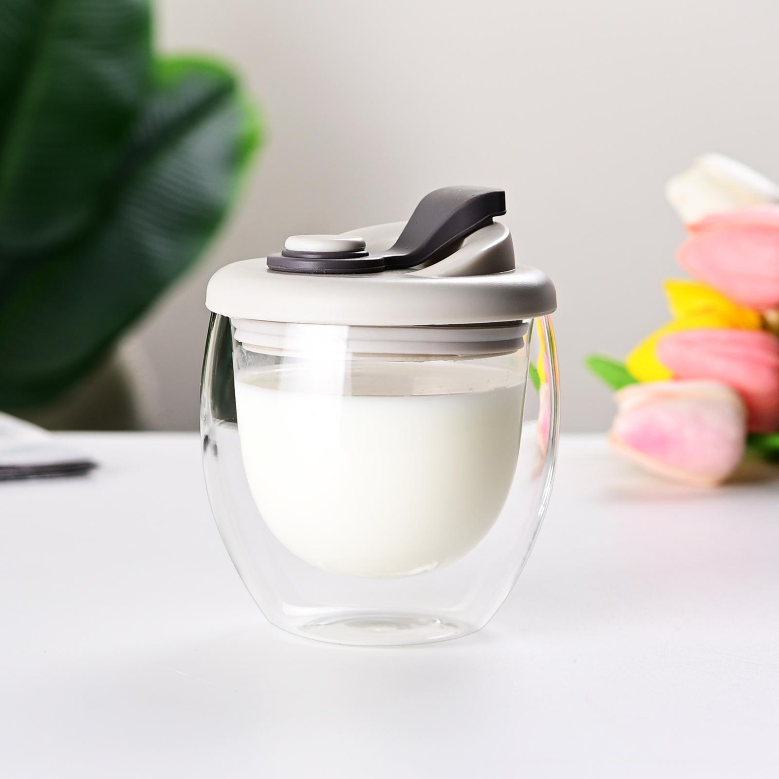 

Double Wall Insulated Glasses Coffee Cup with Silicone Lid,High Borosilicate Glass Coffee Cup Portable 250/350/450ml Latte Mugs