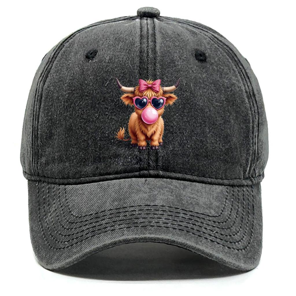 Cattle Bubble Gum Print Snapback Baseball Cap, Animal Mesh Hat Breathable Curved Brim Retro Casual Snapback Baseball Hat