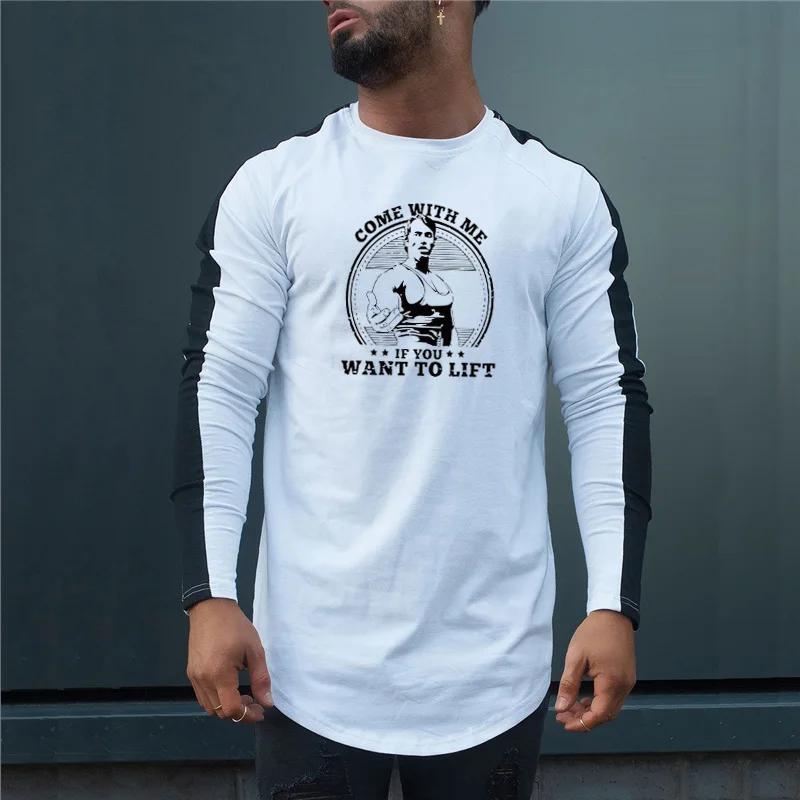 

Muscleguys Новые Горячие Футболки для Бодибилдинга и Бега Мужские Весенне-Осенние Футболки Спортивная Одежда Брендовая Футболка с Круглым Вырезом без Капюшона XXL