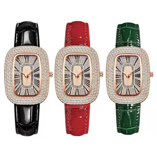 Women Vintage Petite Bracelet Dainty Watch Small Square Analog Quartz Watch Luxury Ladies Adjustable Leather Strap Rhinestones Wristwatch for Women