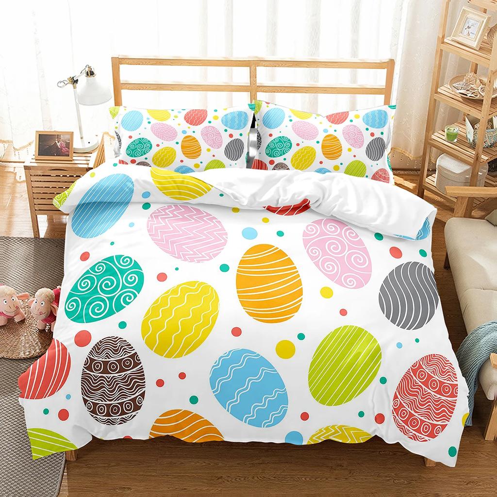 Happy Easter Duvet Eggs Rabbit Pattern Polyester Comforter Cover Festival Gifts for Kids Boys Girls Bedding Set with Pillowcase