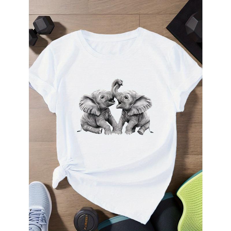 European Size Elephants Playfully Women's Sports Short Sleeve T-Shirt
