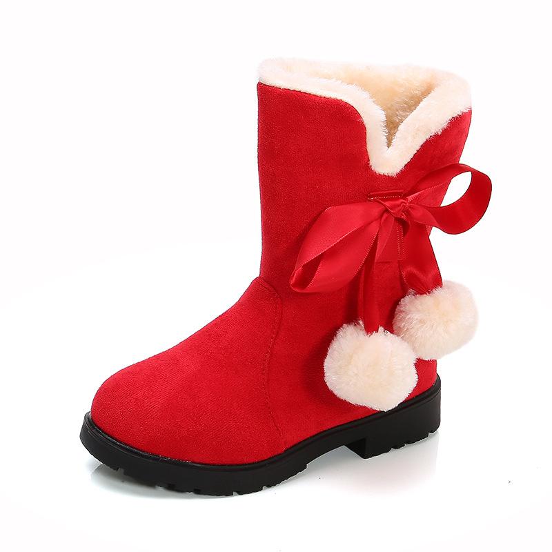 Children Fashion Snow Boots For Kids Girls Plush Plus Velvet Thicken Warm Boots Pink Red Black 5 6 7 8 9 10 12 13 14 Years