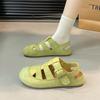 Fashion Women's Casual Round Head Flat Shoes Summer New Baotou Cow Suede Metal Buckle Soft Sole Anti-slip Wear-resistant Sandals
