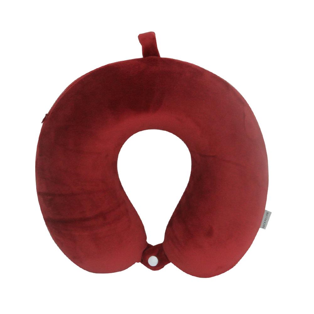 U-Shaped Travel Neck Pillow with Embroidered Logo - Solid Color Memory Foam Design