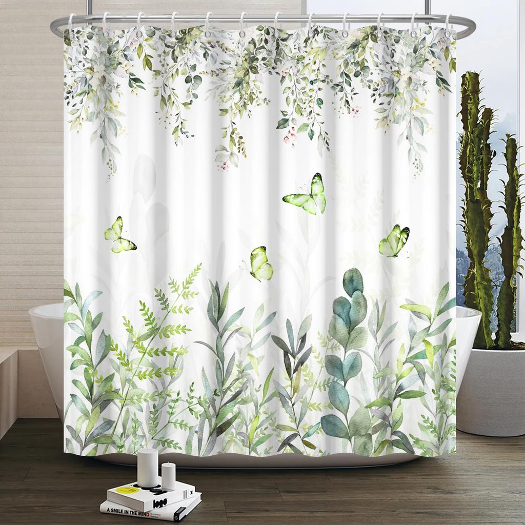 Floral Duschvorhang für Badezimmer Vintage Blume Schmetterling Wasserdichter Stoff Boho Badewanne Badezimmervorhang Mit Haken 180x240