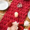 Soft Flannel Long Table Runner Valentine Day Faux Fur Table Runner Plush Jacquard Heart Desk Runner for Festive Holiday Decor