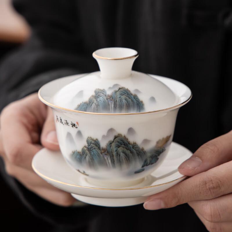 Taoyuan Yiju Goldinlay Weißporzellan Sancai Gaiwan