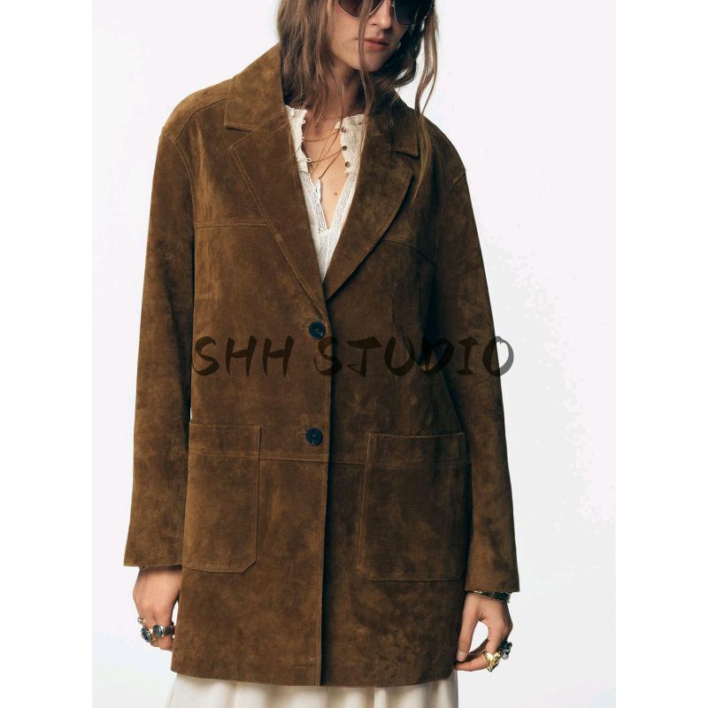 Autumn New Women clothes Retro Idle Style All-Match Suede Suit Long Jacket 3046255
