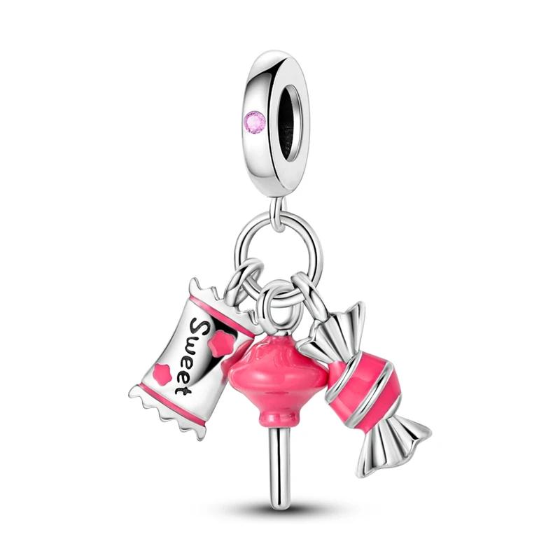 New 925 Silver Charms Beads Love Heart Pink Original Charm Pendant Fit Charm Bracelets DIY Jewelry Birthday Gift