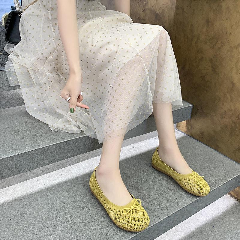 Fashion Comfortable and Elegant Slip On Women's Knitted Mesh Breathable Shoes Summer Casual Shallow Hollow Cheap 39 Flat Ladies Footwear
