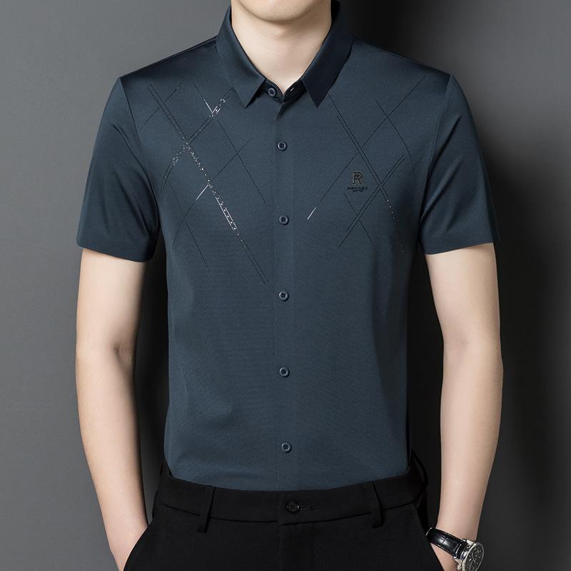 Summer New Style Lapel Men's Shirt Korean Style Fashionable Urban Comfortable Casual Mid-green Seamless Shirt