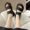 Cool slippers women's summer wear 2025 new thick-soled heightened stepping on shit beach sandals pregnant women bread one-word drag