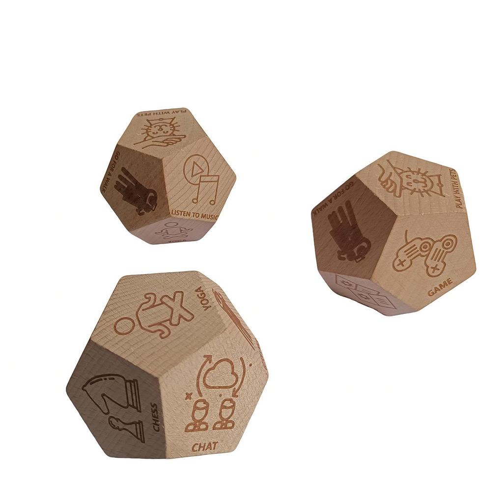 Cross-Border Twelve-Sided Wooden Dice Set: Laser Engraved Fun Bar Drinking Game Dice for Couples