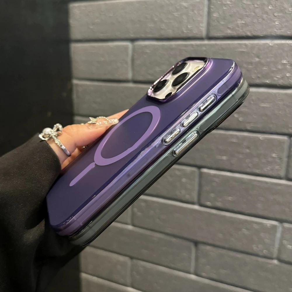 Luxury Aurora for Magsafe Wireless Charge Magnetic Case for iPhone 15 15Pro 14 13 Pro Max 12 11 Colorful Laser Matte Cover