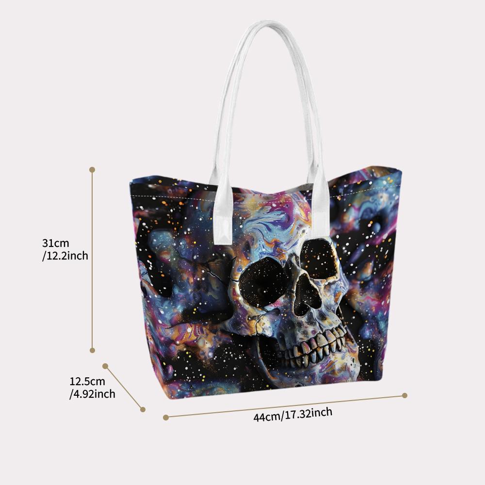 Galaxy Skull Printed Stylish Casual Tote Bag Lightweight Large Capacity Daily Shoulder Purse 