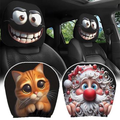 2 Pezzi Coprisedile Auto Traspirante Babbo Natale Coprisedile Auto Poggiatesta Accessori Interni Auto