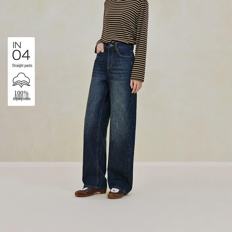 INMAN Women s 100% Xinjiang Cotton High-Waist Straight Leg Jeans 26