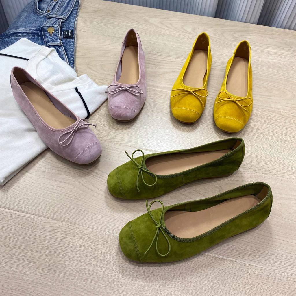 Scarpe pigre primavera e autunno 2025 scarpe da ballo con suola morbida a bocca bassa fondo piatto fiocco punta rotonda scarpe singole donna