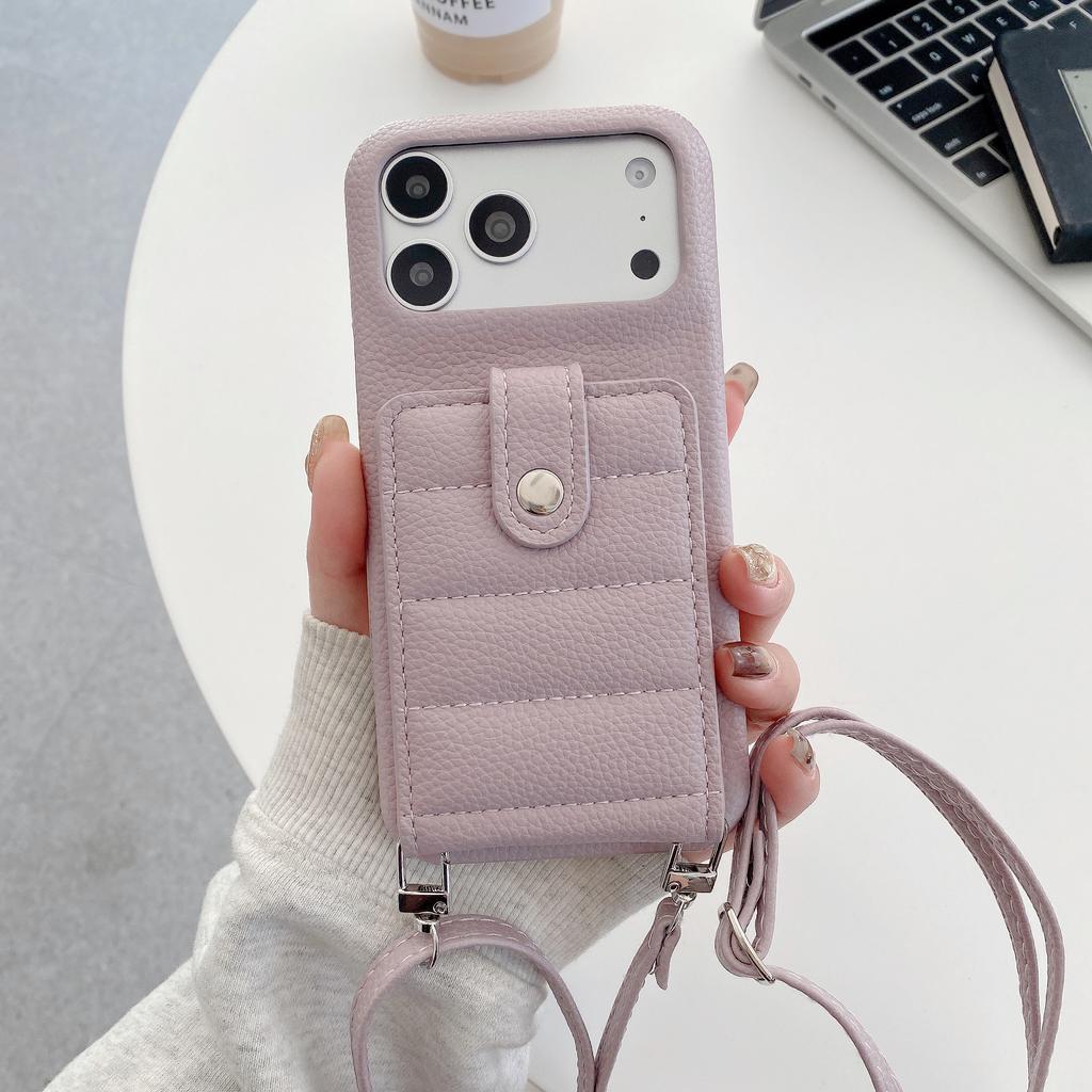Crossbody Magnetic Lychee Grain Cards Solt Leather Phone Case for iPhone 17 Pro Max 16 Plus 15 14 13 12 Pocket kickstand Cover