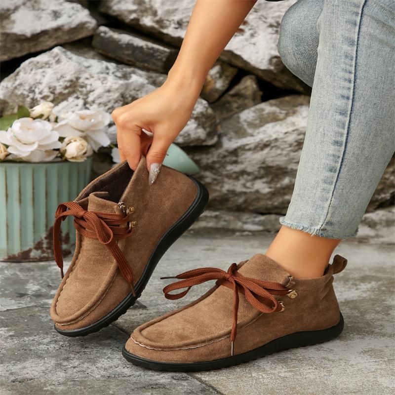 Hot Sale Brown Women's Loafers Shoes Size 43 Autumn Suede Casual Shoes Woman Flat Soft Sole Ankle Shoes Women Zapatos De Cuero