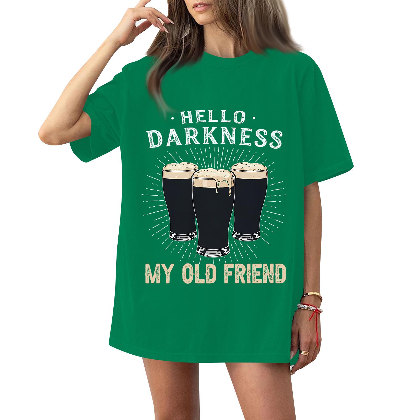 

( Darknss My Old Freend) Women s Fashion Casual Short-Sleeve Neck St. Patrick s Day Printed Shirt/T-Shirt Top XXXXXL зелений
