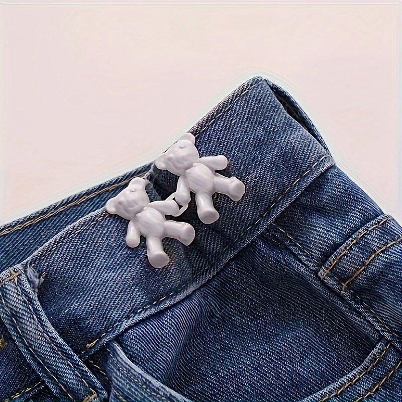 2Pcs Women Tighten Waist Button Metal Pins Clothing Accessories Adjustable Waist Clip Detachable Metal Bear Button for Skirt Pan