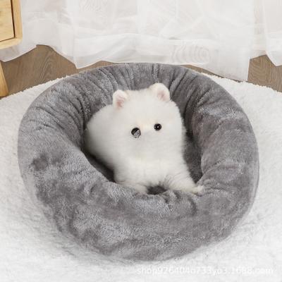 Katzen- und Hundehütte, kurzer Plüsch-Eierkuchen-Haustierzwinger, runder Zwinger aus arktischem Samt, Winter-Heizkissen für kleine und mittelgroße Hunde