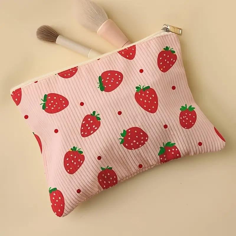 Women's Practical Corduroy Cosmetic Bag Hand Painted Letter Color Heart Print Zipper Pouch for Bridesmaid Gift