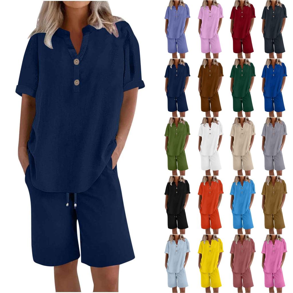 Women's Casual Pants Set Fashion Women's Shirt Soild Two Piece Set