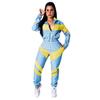 D9116 European and American Women's Clothing, Solid Color Two-color Spliced Long-sleeved Trench Coat Set [pants Without Pockets]