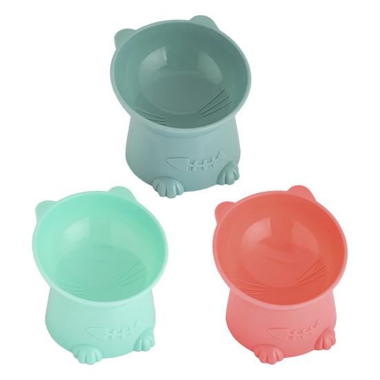 Tigela para Animais de Estimação Forma de Gato de Desenho Animado Inclinada Anti-tombamento Base Elevada Protege a Coluna Cervical