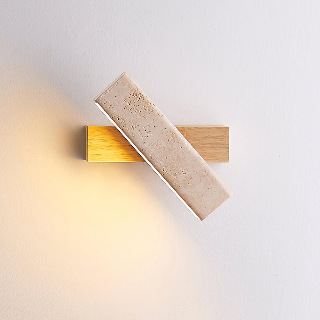 Natural Yellow Cave Stone LED Wall Lamp Solid Wood Artistic Atmosphere Background Wall Lamp Nordic Creative Room Decoration