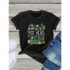 Pot Head Letter & Plants Print T-shirt, Casual Short Sleeve Crew Neck Top, Women's Clothing for Spring&Summer