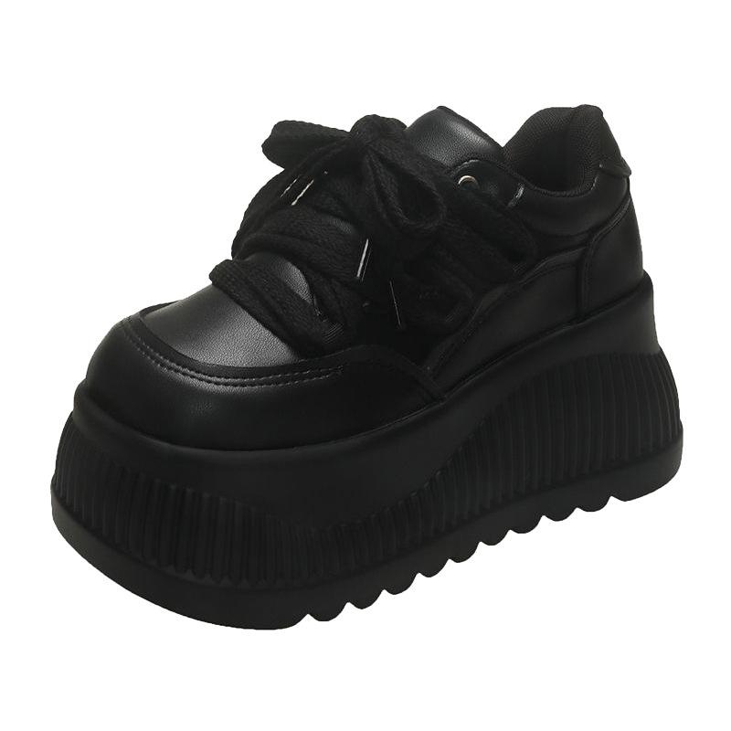 Platform Bread Shoes Women's 2025 Autumn and Winter New Muffin Heightening Wear-resistant Non-slip Small Leather Shoes Versatile Leisure Sports