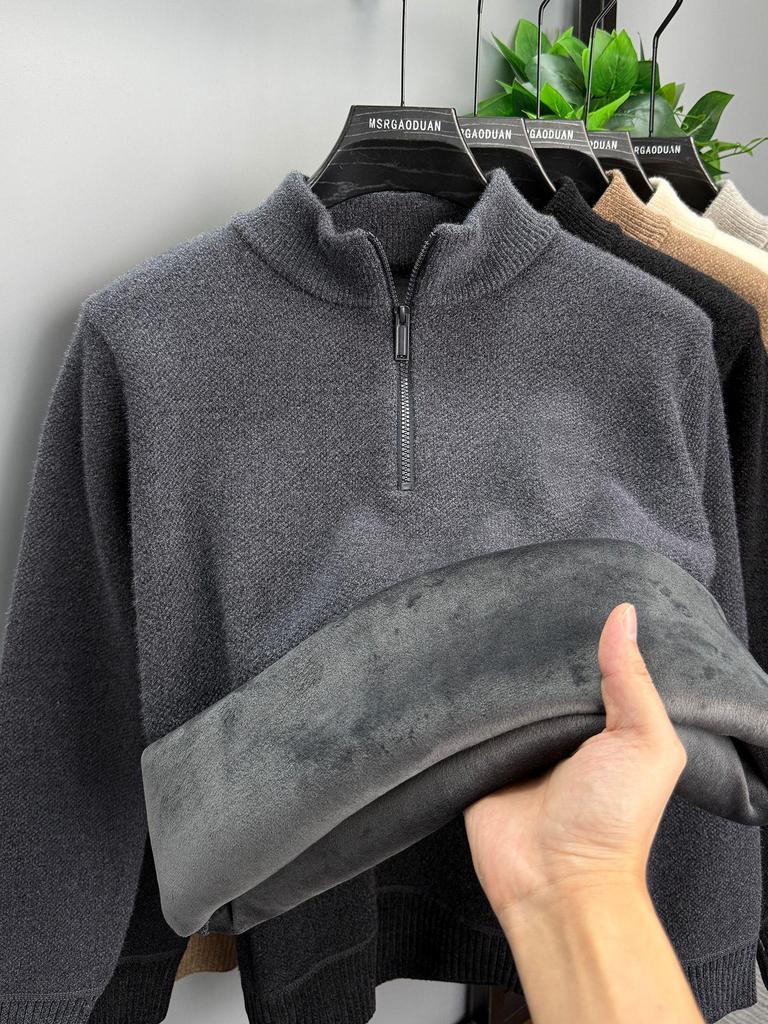 Herren Winter Chenille Pullover - Verdickter Halbhoher Kragen Reißverschluss - Warme Samtgefütterte Basisschicht