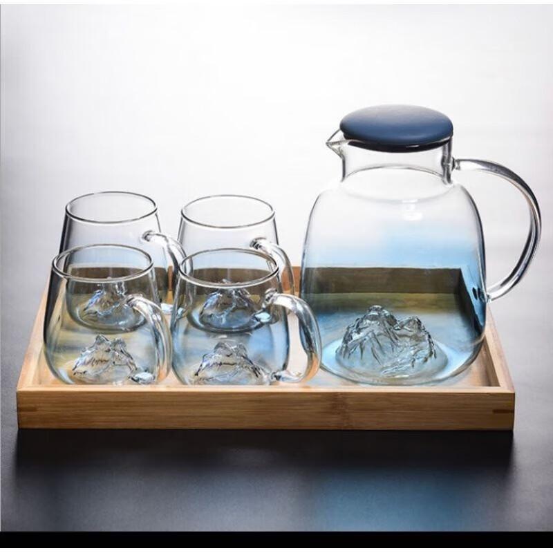 Snow Mountain Blue Gradient Glass Water Pitcher Set