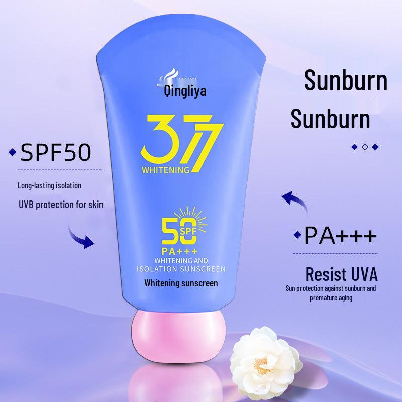 377 Whitening Primer Waterproof Sunscreen Spray - Sweatproof, Concealing, Student-Specific Lotion 377 Sunscreen (Blue Bottle with Pink Cap, 50g)