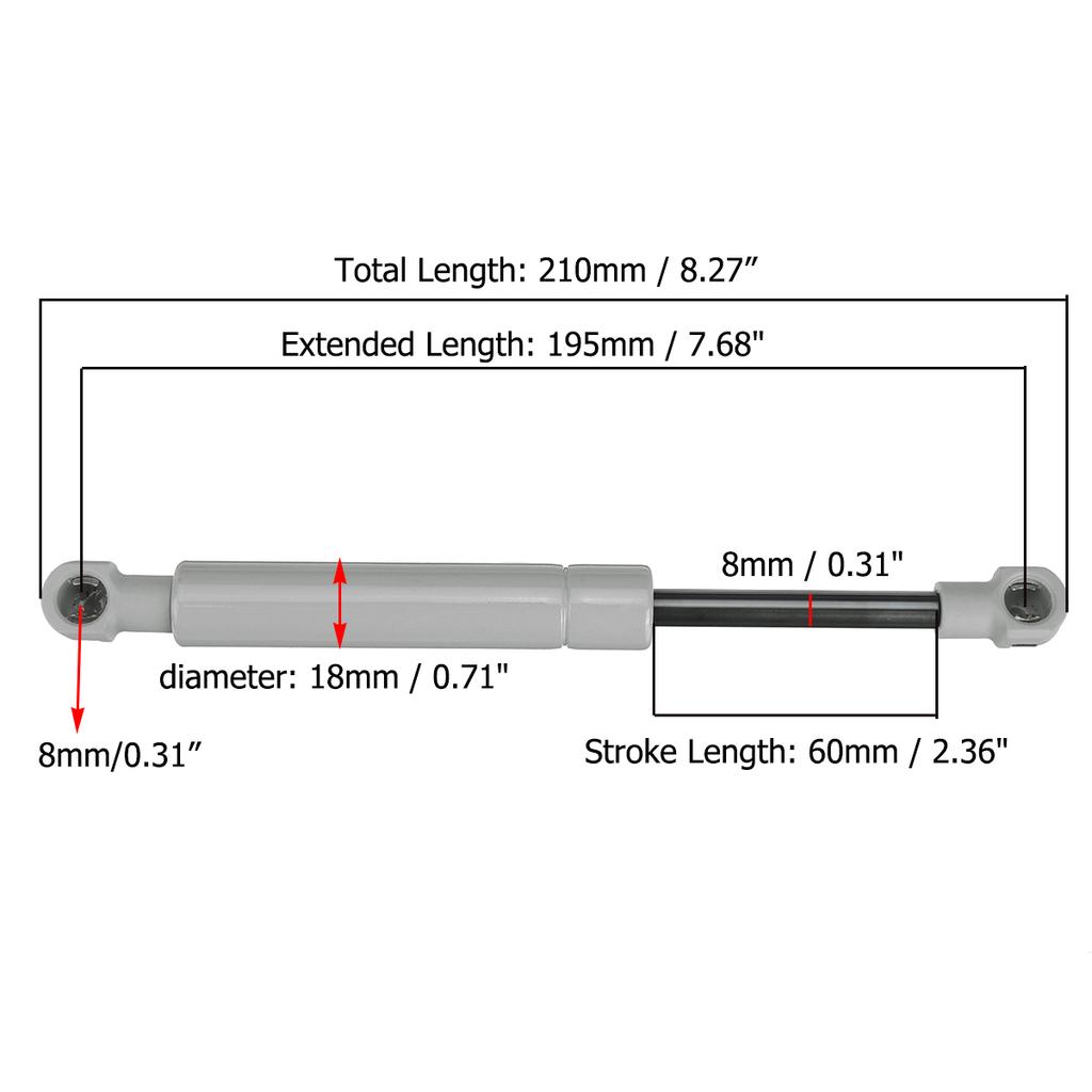 2pcs 200-380N 195mm 8mm Car Gas Strut Bars Gas Spring Hood Support Rod Shock Lift for RV Bed Window Bus Caravans