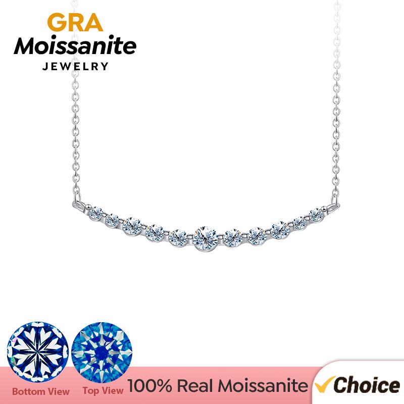 

GRA Luxury Moissanite Diamond Wedding Smile Necklace for Woman Real 925 Sterling Silver Chain Plated 18k White Gold Fine Jewely