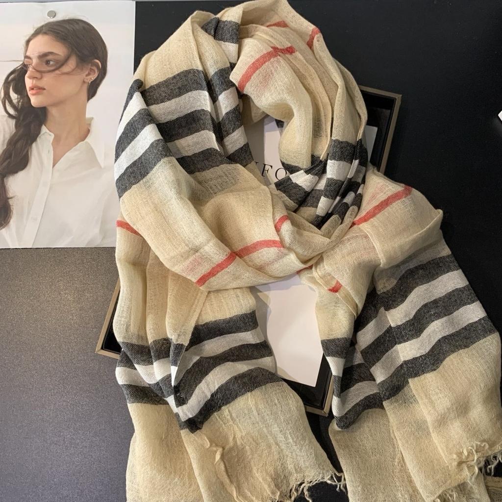 Wool Scarf Women'S Spring And Autumn British Versatile Plaid Silk Scarf Thin Long Scarf Warm Large Shawl