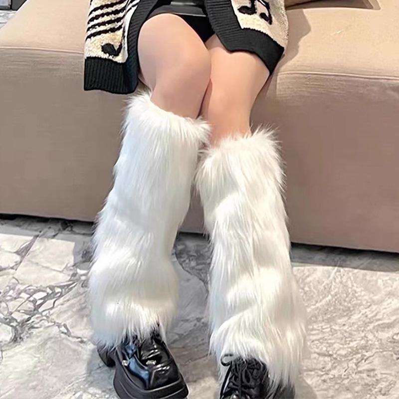 Korean Vintage Faux Fur Leg Warmers Winter Warm Furry Boots Cover Women Long Boot Socks Lolita Jk Punk Hiphop Cosplay Decoration