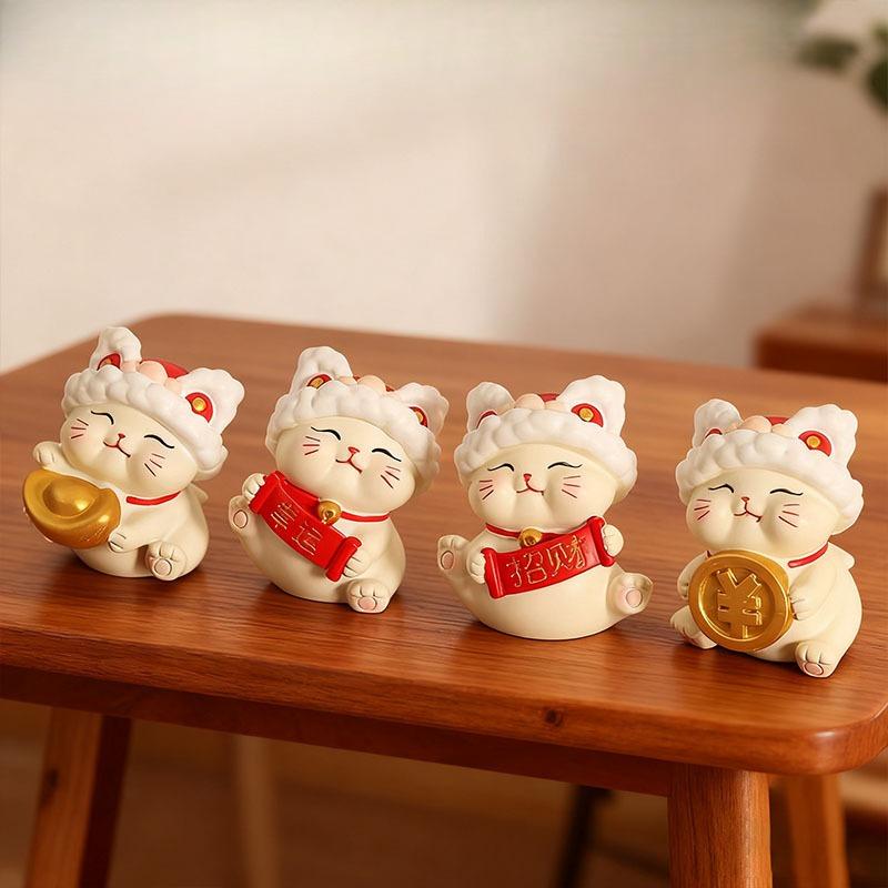 Cute Home Charm Cat Mini Ornament for Office Desk Fostering Stability and Prosperity