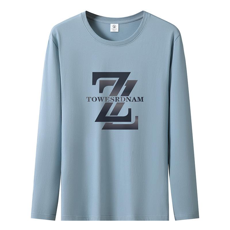 Double Z Pattern Plus Size Mens Long Sleeved T-shirt Pure Cotton Man Casual Pullover S-5XL