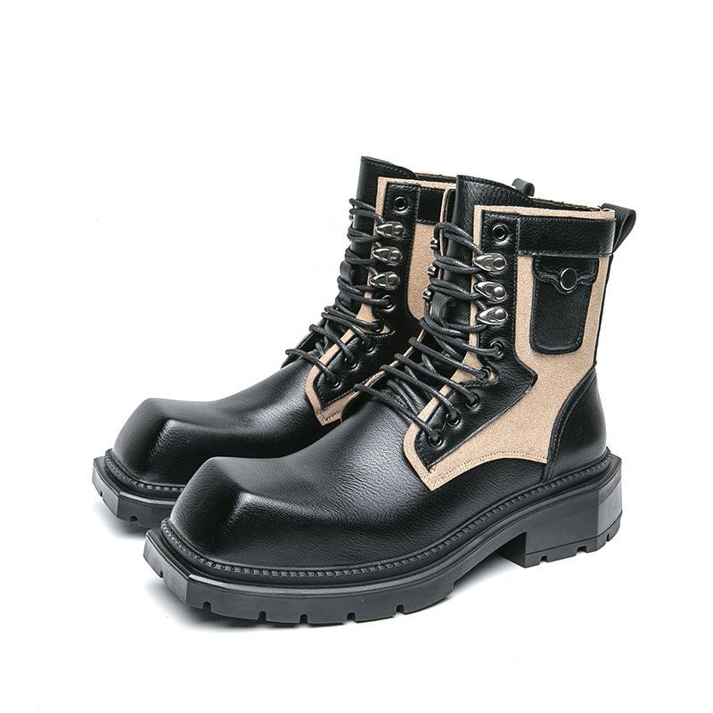 Men's Shoes Martin Boots Men's Autumn High-top Casual Locomotive Shoes Combat Tooling Shoes Foreign Trade Heightening Big Head Leather Boots