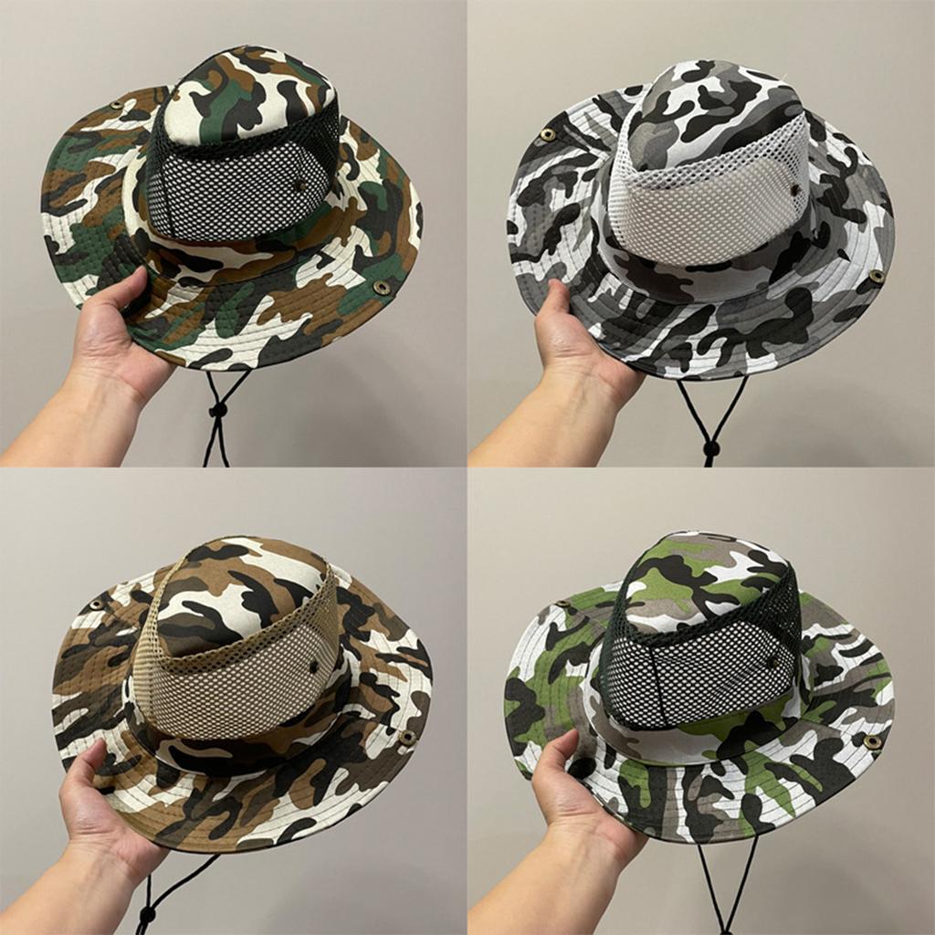 Breathable Polyester Fisherman Hat Camouflage Large Brim Sun Protection Ventilated Outdoor Hiking Fishing Summer