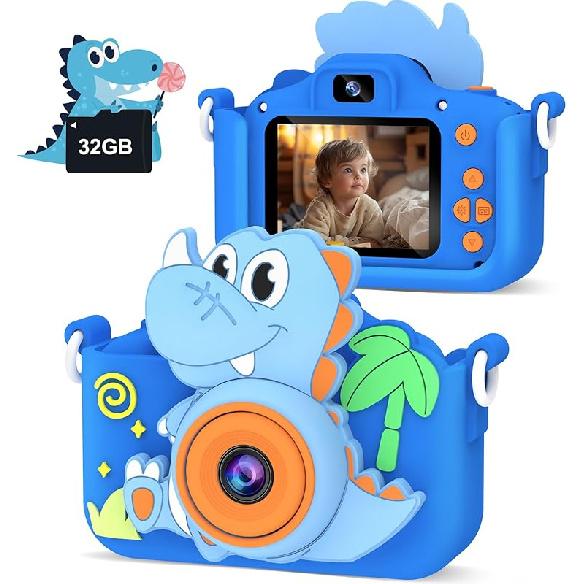 Kids Camera for Boys and Girls,Dinosaur Camera with Selfie 1080P HD Video, Christmas Birthday Gifts for Boys, with 32GB SD Card, Video Recorder 1080P