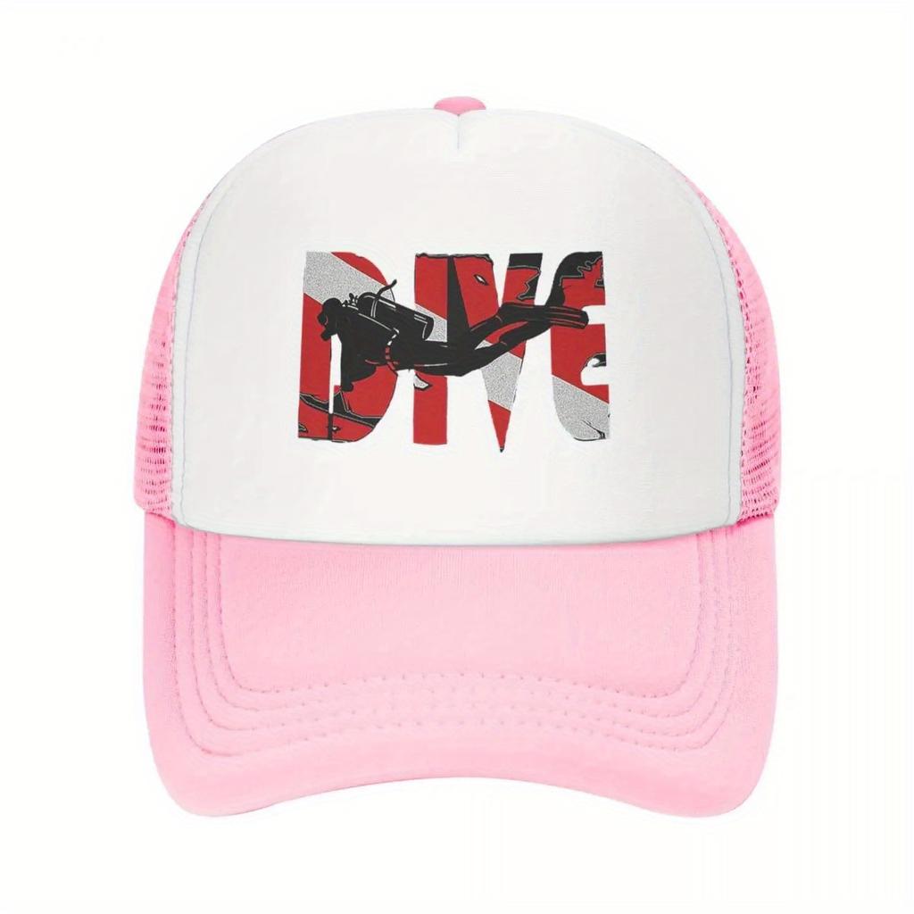 Diving Scuba Diver Graphic Trucker Hat Polyester Breathable Mesh Sports Casual Adjustable Cap Unisex