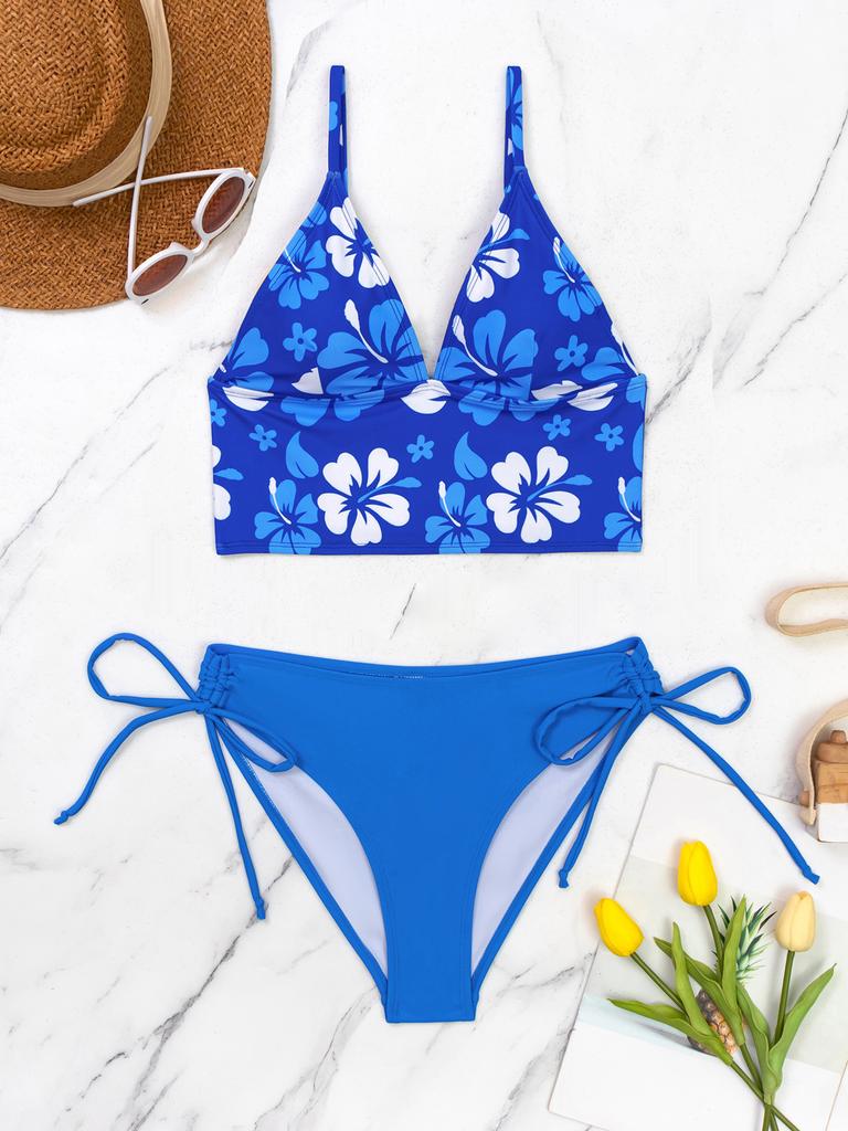 Women's Swimwear Sexy Printed Halter Neck Bikini Suit Side Tie High Waist Swimsuit Beachwear